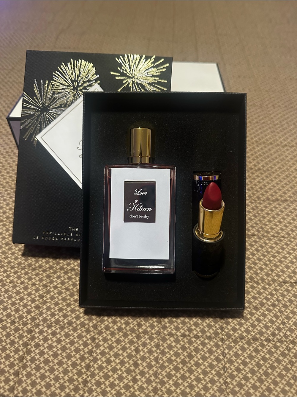 Love by Kilian dont be shy Luxury Gift Set with Red Lipstick and Gold Accents